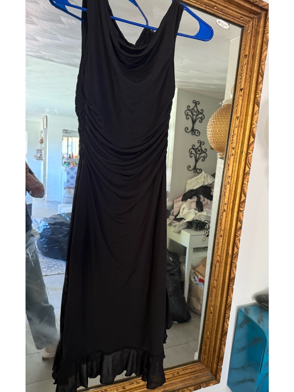 Black Sleeveless Cowl Neck Maxi Dress with Ruched Sides